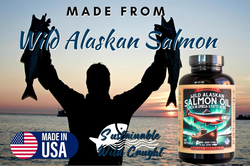 Wild Alaskan Salmon Fish Oil Omega 3 Supplement for Humans | EPA and DHA | Kwee-Jack Fish Co. | 120 Softgels 1000mg Salmon Oil