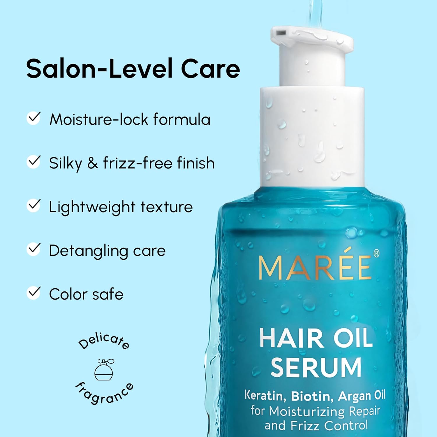 MAREE Hair Oil for Frizzy and Damaged Hair with Vitamins A, E, B5, 2 PACK - Anti Frizz Control Sérum for Curly Women & Men - Aceite de Argán Para el Cabello - Biotin Keratin Antifrizz Products