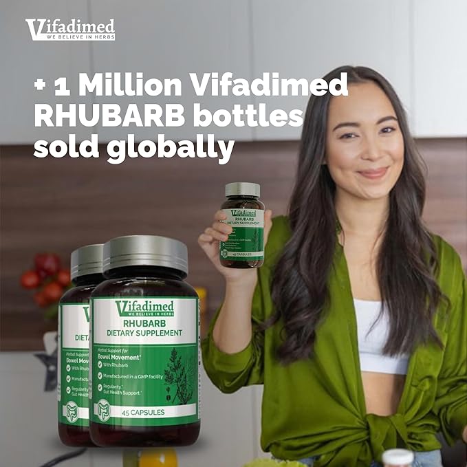 Rhubarb,Gut Motility Assist for Bowel Movement and Regularity,Constipation Relief,Bloating & Gas Relief,Mucus Production Activator,Lining & Microbiome Support, 45 Capsules
