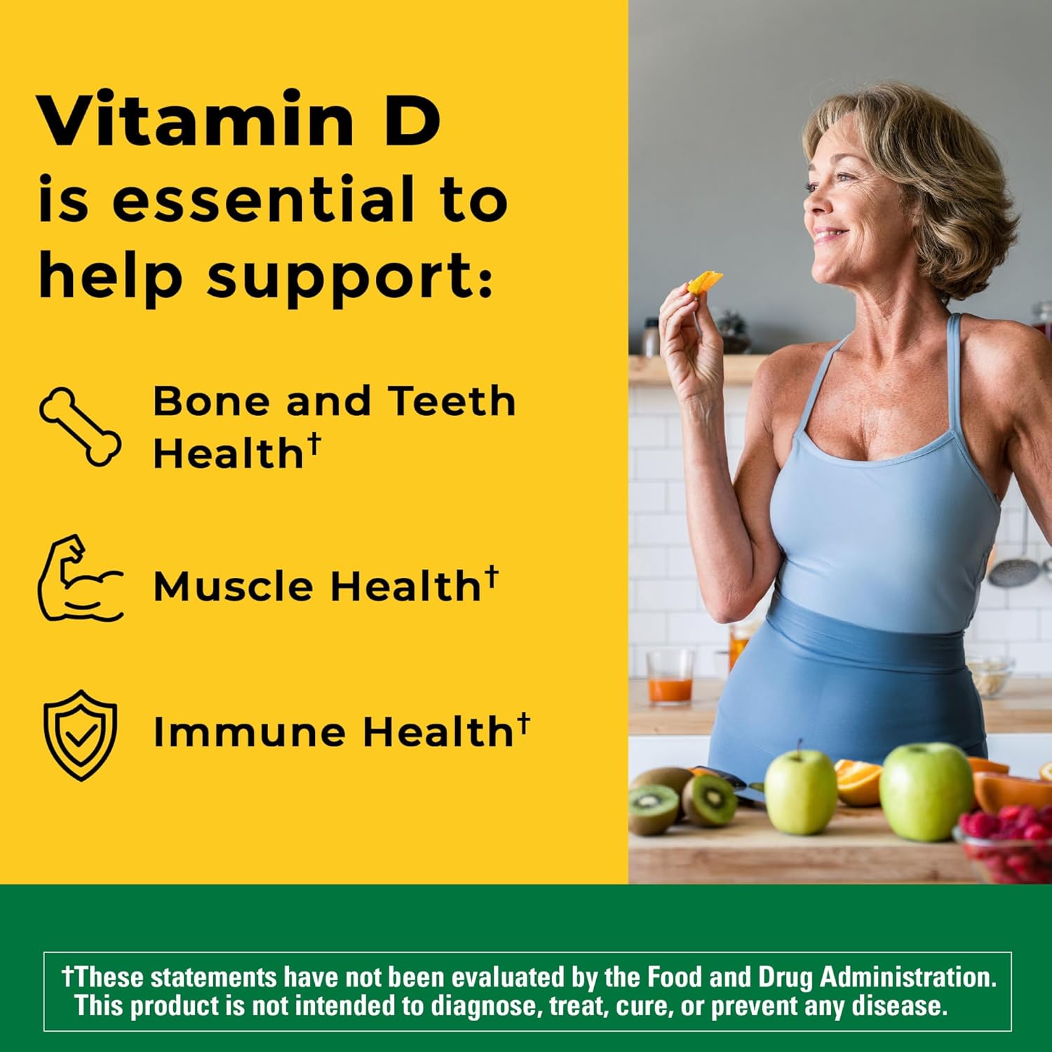 Nature Made Vitamin D3 2000 IU (50 mcg), Vitamin D Supplement for Bone, Teeth, Muscle and Immune Health Support, 220 Tablets, 220 Day Supply