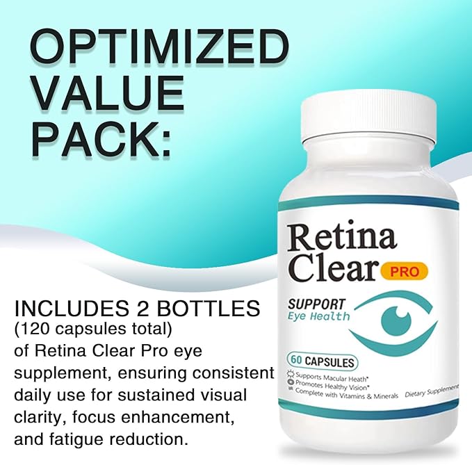 Retina Clear Pro Eye Health Support Supplement, with Minerals and Vitamins, Lutein and Bilberry Extract Supports Visual Clarity, Eye Fatigue Relief & Focus（2PCS