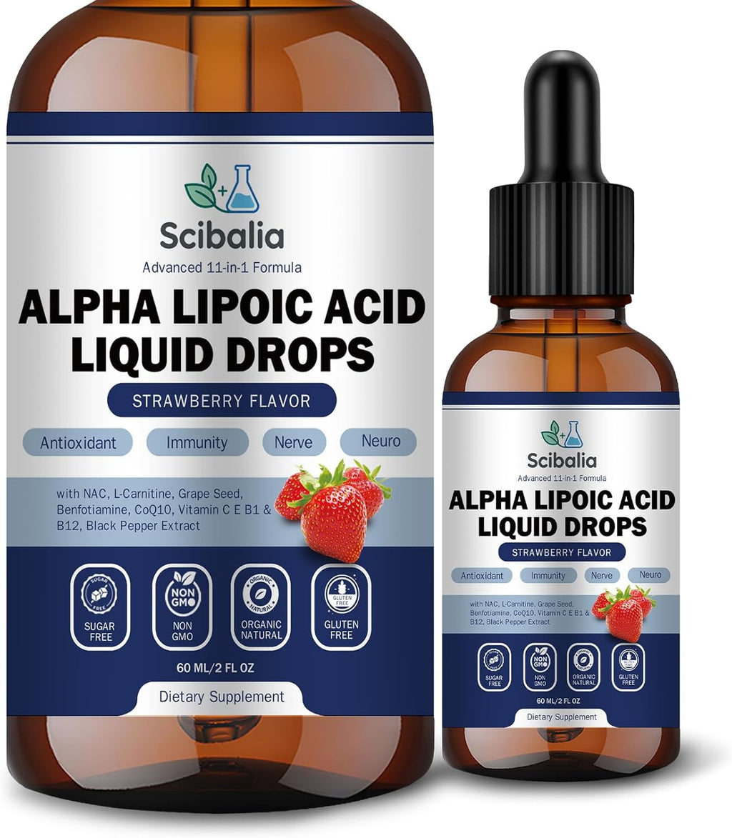 Alpha Lipoic Acid 1000mg Liquid Drops, Max Strength 11-in-1 ALA Supplement w. Acetyl L-Carnitine Benfotiamine & B1 B12 C E, Alpha-Lipoic Acid Nutritional for Neuropathy Nerve Energy Antioxidant