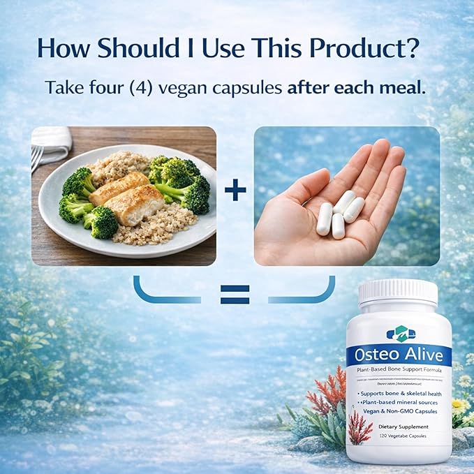 Osteo Alive Bone Support, with Plant-Based Calcium & Magnesium (from Algae), Vitamin D3 (from Lichen), Vitamin K2 (MK-7), Boron & BioPerine, Helps Support Bone & Skeletal Health