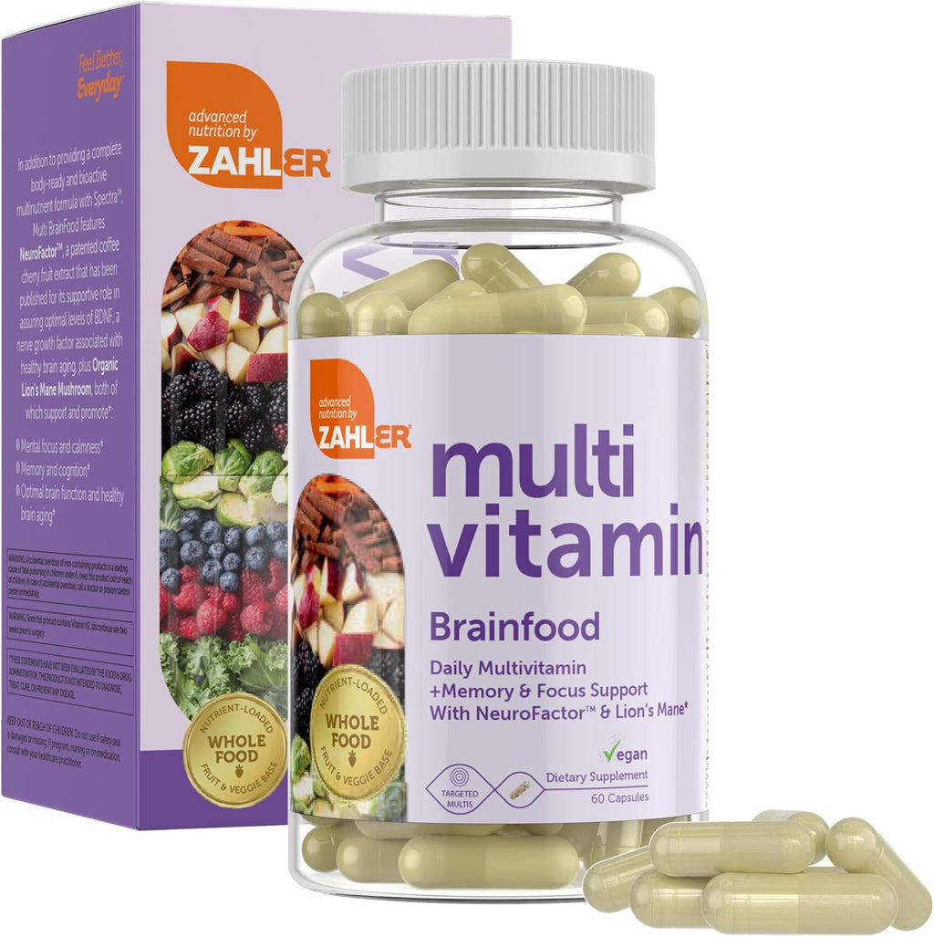 Zahler - Multivitamin Brain Supplement (60 Count) Kosher Brainfood Capsules for Adults with Neuro Factor & Lion's Mane - Nootropic Brain Supplements for Memory Support - Focus Mental Energy Boost