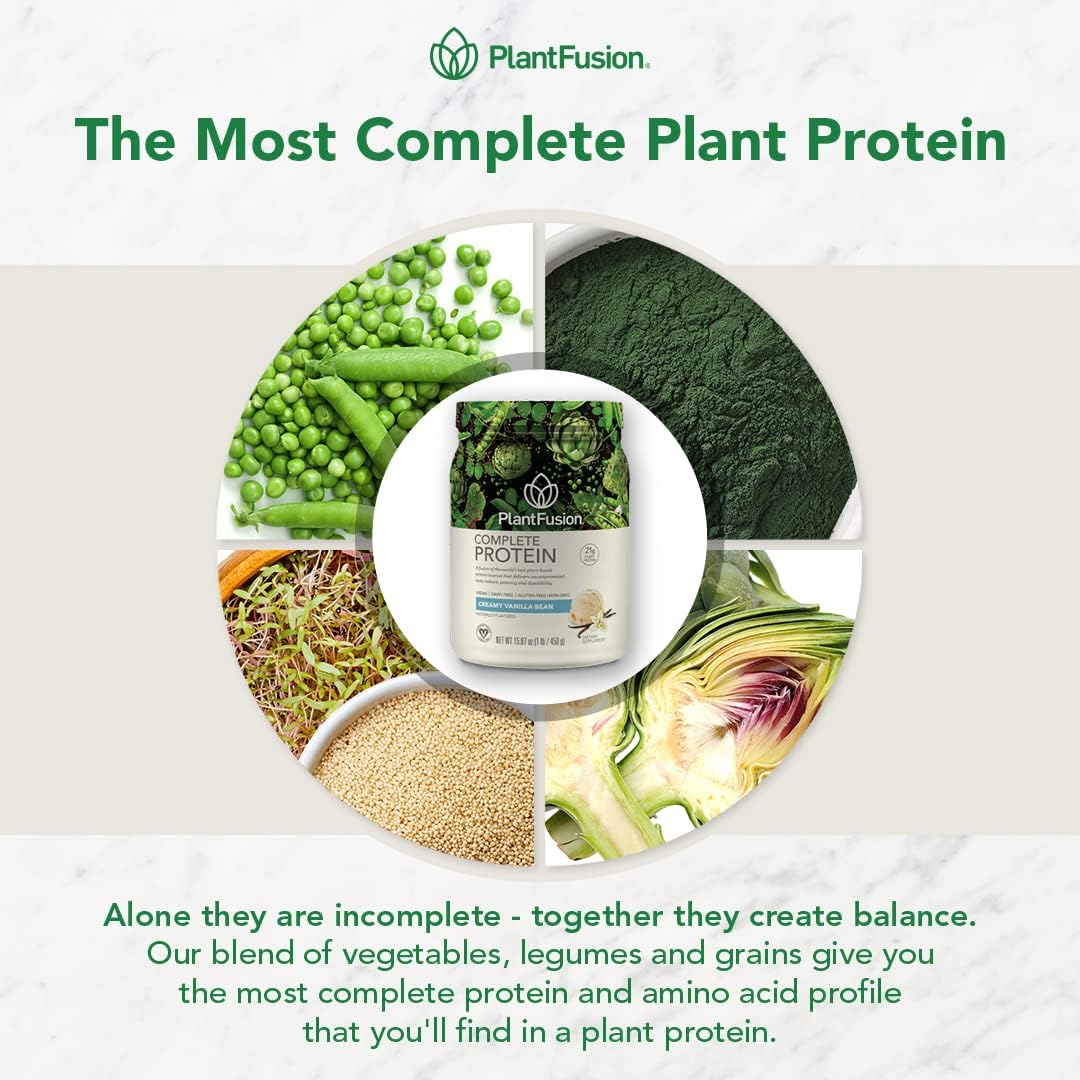 PlantFusion Complete Vegan Protein Powder - Plant Based Protein Powder With BCAAs, Digestive Enzymes and Pea Protein - Keto, Gluten Free, Non-Dairy, No Sugar, Non-GMO - Natural-No Stevia 0.93 lb