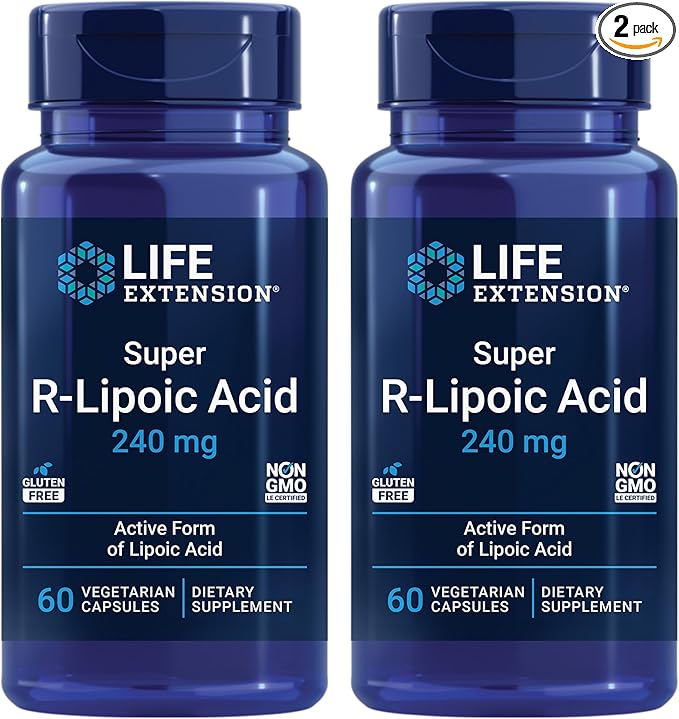 Life Extension Super R-Lipoic Acid – Healthy Aging, oxidative Stress Defense – with 240 mg of Active R-Form of R-Lipoic Acid – Gluten-Free – Non-GMO – Vegetarian – 60 Capsules (2 Pack)