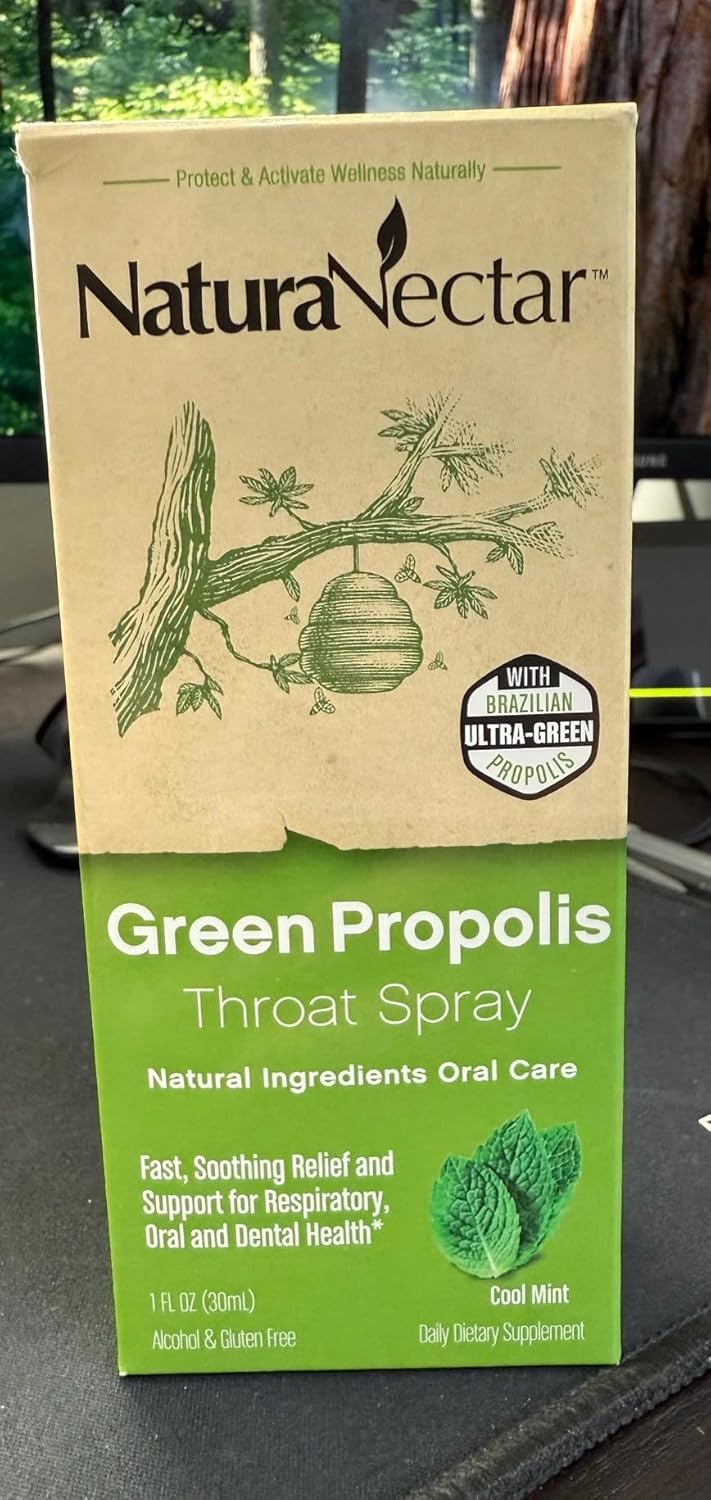 NaturaNectar Green Bee Propolis Throat Spray | Fast, Soothing Throat Care Wellness Support | Non-Alcoholic Family Friendly Formula (2-Years and up) | Sustainable Beekeeping | Eco-Friendly (2 Pack)