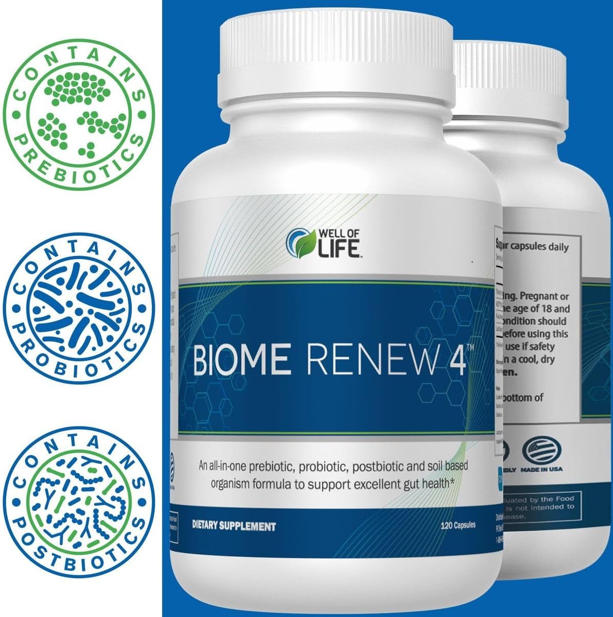 Biome Renew 4 - All-in-one Digestive & Gut Health Formula - w/Digestive Enzymes Prebiotics & Probiotics for Healthy Gut Biome for Men and Women - Supports Gut Lining, Gas & Bloating