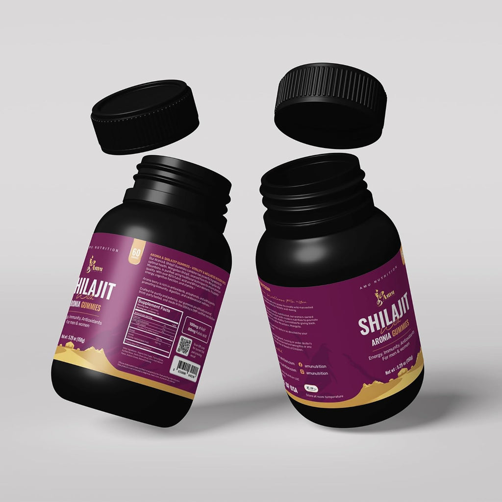 Shilajit Gummies for Men & Women with Aronia Berries (60 Count (Pack of 1), Aronia Berries)