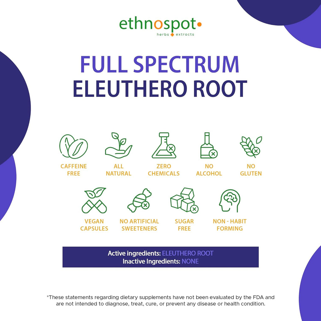 Full Spectrum Eleuthero Root Capsules - Siberian Ginseng - Boosts Physical Stamina & Mental Alertness - Supports Immune System - Enhanced Eleutheroside Profile - All Natural - 125 Vegan Capsules