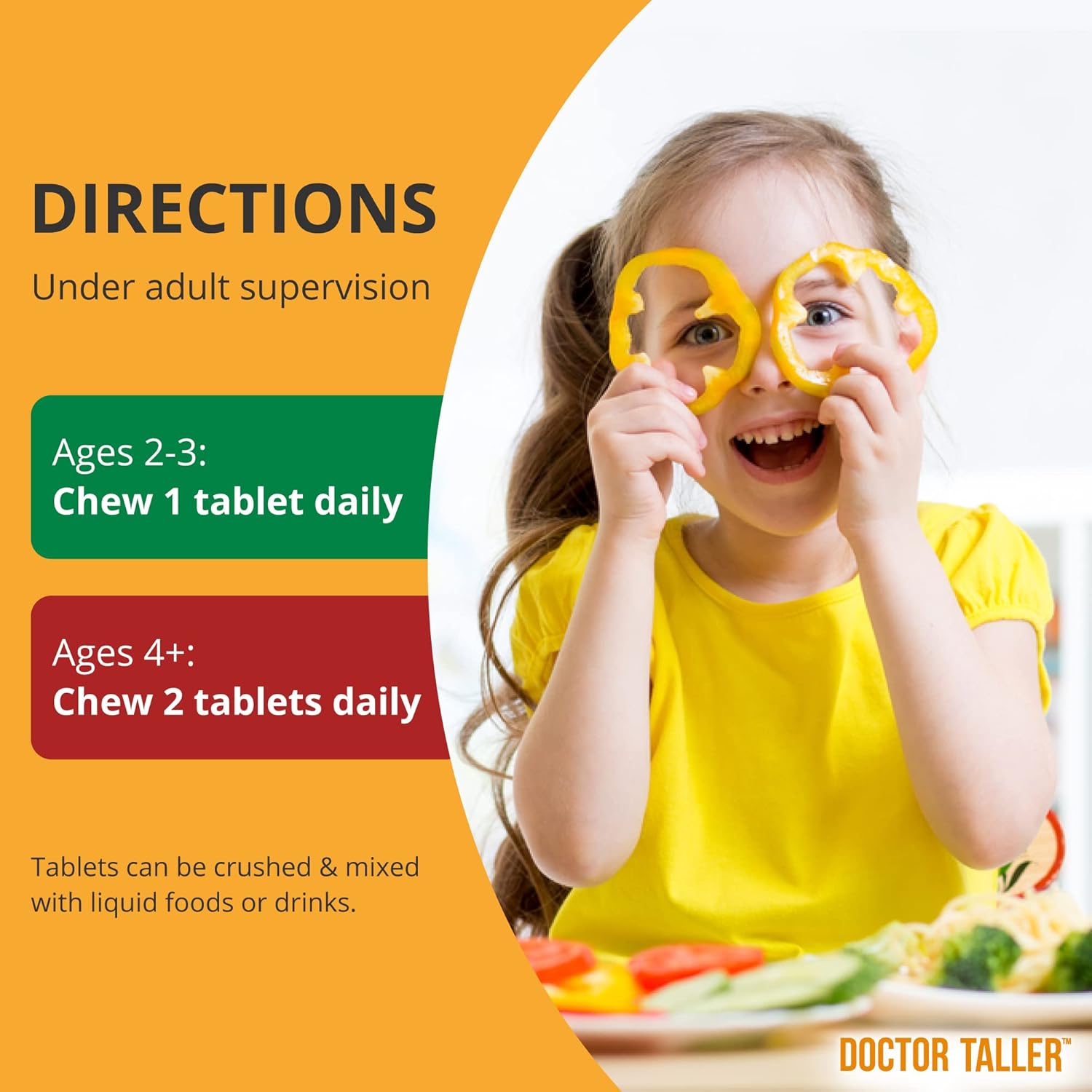 Doctor Taller Kids - Kids Multivitamins, Toddler Vitamins - Support Healthy, Immunity and Bone Strength for Ages 2 to 9 - Grape Flavor - 60 Vegan Chewable Tablets | 1 Month Supply