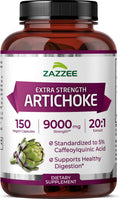 Zazzee Extra Strength Artichoke 20:1 Extract, 9000 mg Strength, 5% Caffeoylquinic Acid, 150 Vegan Capsules, 5 Month Supply, Concentrated and Standardized 20X Extract, Non-GMO and All-Natural