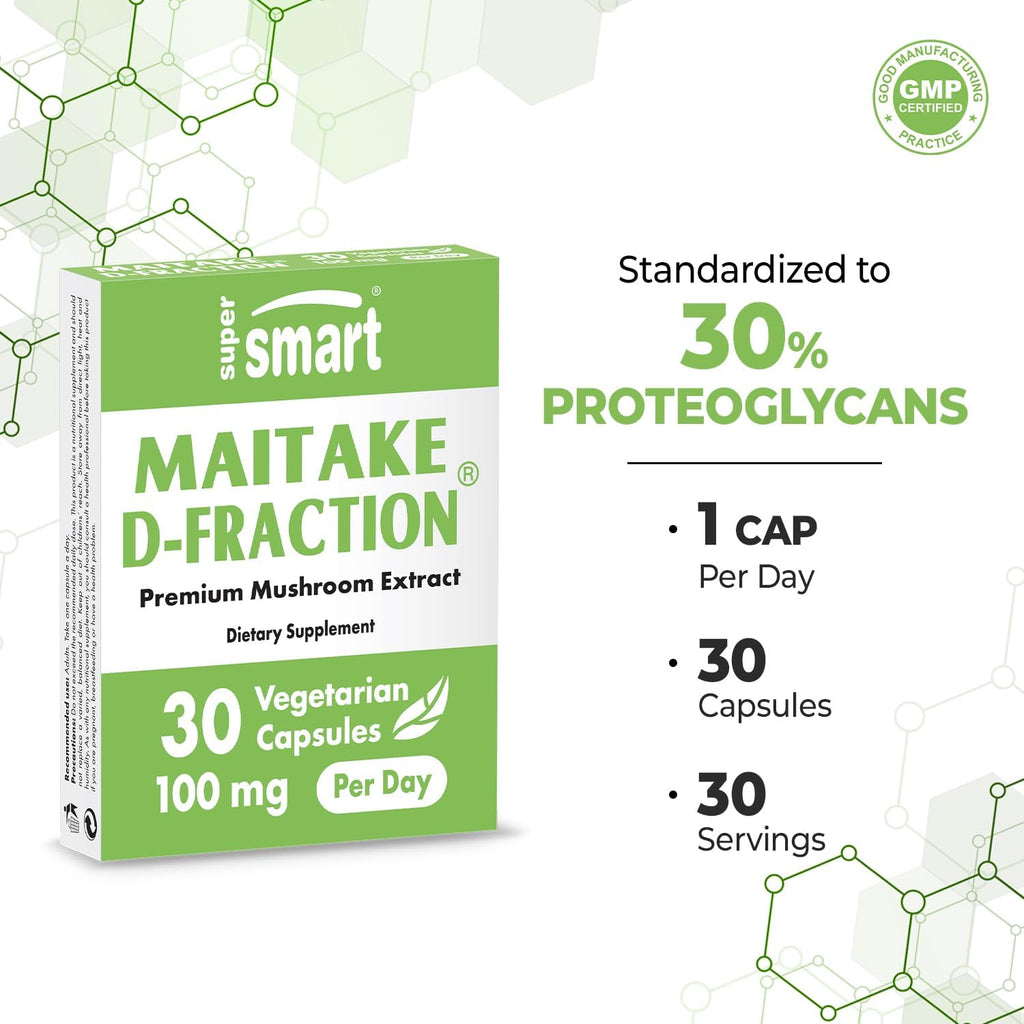 SuperSmart Maitake D Fraction Pro 100mg per Day (Maximum Strength) - Premium Mushrooms Extract Supplement | Non-GMO & Gluten Free - 30 Vegetarian Capsules