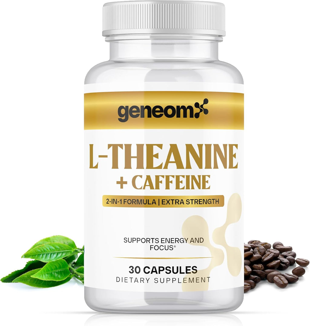 L-Theanine + Caffeine Supplement - Extra Strength 2-in-1 Formula for Mental Clarity, Energy and Focus with Natural Green Coffee Bean Extract, Supports Calm & Alertness | 30 Vegetarian Capsules