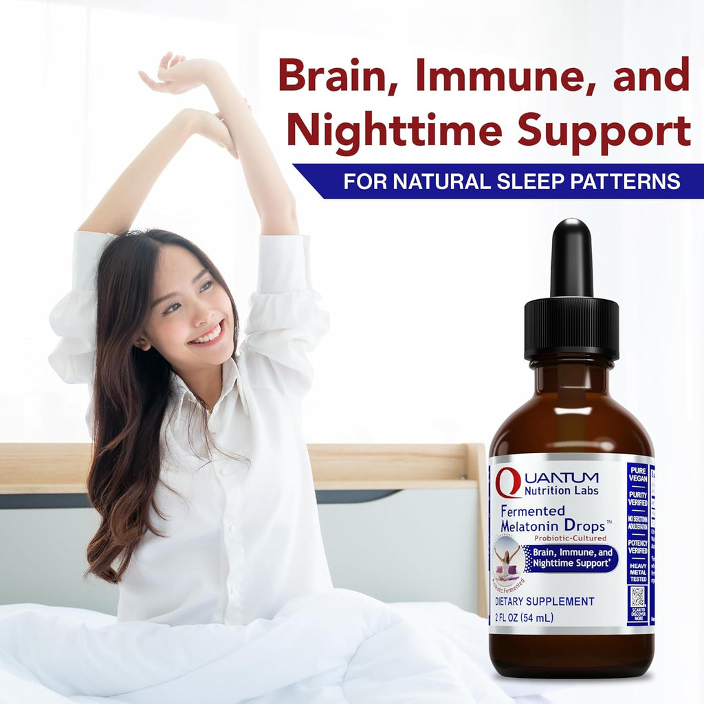 Quantum Nutrition Labs Fermented Melatonin Drops - Melatonin Liquid for Adults, Sleep Support, Made with Organic Ingredients, Vegan Friendly - 2 Fl Oz (54 Servings)