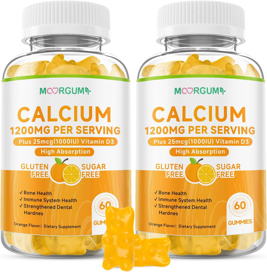 Calcium Citrate Gummies for Kids, Adult - 1200 mg with Vitamin D3 1000IU - Bone, Teeth, Immune System Health, High Absorption Calcium and Vitamin D Supplement, Orange, 120 Count
