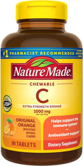 Nature Made Extra Strength Dosage Chewable Vitamin C 1000 mg per serving, Dietary Supplement for Immune Support, 90 Tablets, 45 Day Supply
