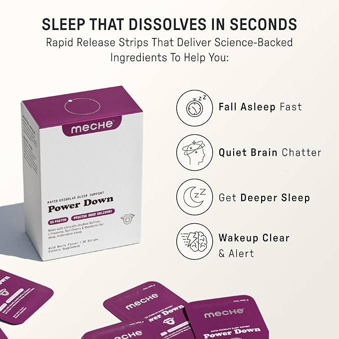 Meche Sleep Rapid Dissolve Strips - Faster Than Melatonin Gummies - Melatonin 5mg, L-Theanine, Tart Cherry, Saffron - Sugar Free, Natural Sleep Aids for Adults (30 Sleep Strips)