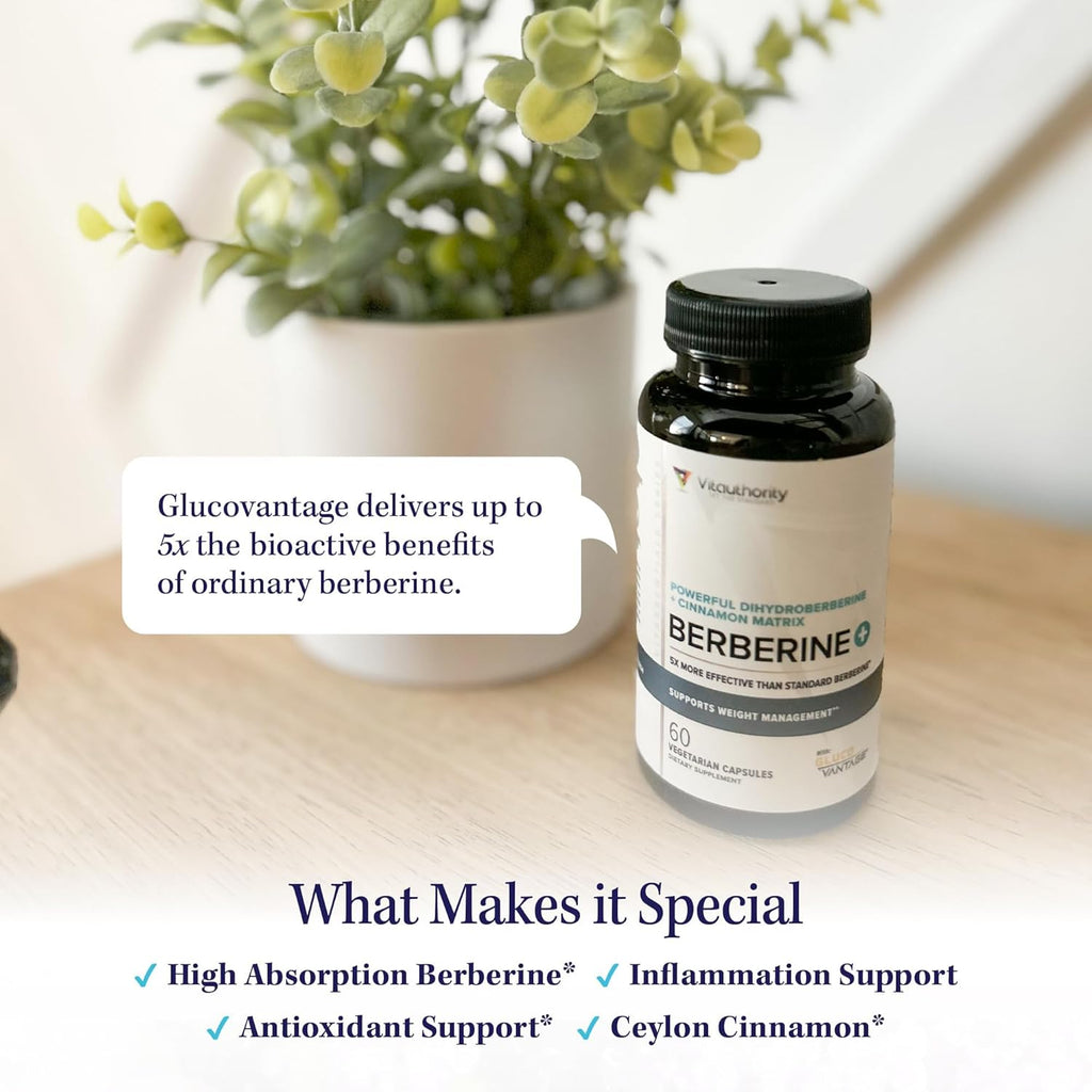 Vitauthority Berberine with Ceylon Cinnamon Supplements | High Absorption Dihydroberberine for Balance and Support | Vegan Powerful AMPk Activator & Antioxidant | 30 Servings