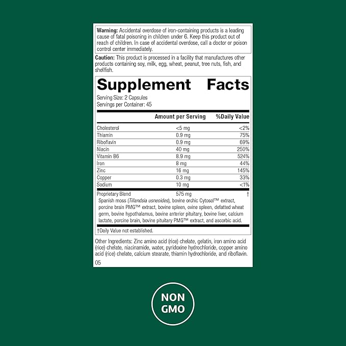 Standard Process Neuroplex - Supports Nervous & Endocrine System Function - Brain Health Support with Vitamin B6, Iron, Zinc & More - Brain Supplement for Men & Women - 360 Tablets