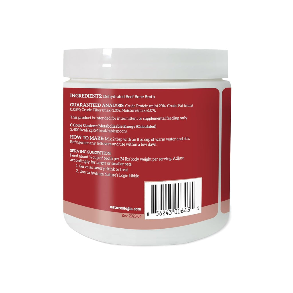 Nature's Logic Dehydrated Bone Broth Powder - 100% Natural Dog & Cat Topper - Rich in Glucosamine & Chondroitin - Boosts Immune System - Gluten-Free, No Synthetic Ingredients - Beef, 6oz