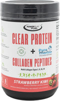 Clear Protein & Collagen Peptides Protein Powder Drink Mix - Naturally Sweetened & Flavored, Gluten Free, Lactose Free - Protein + Marine Collagen - 15 Servings (Strawberry Kiwi)