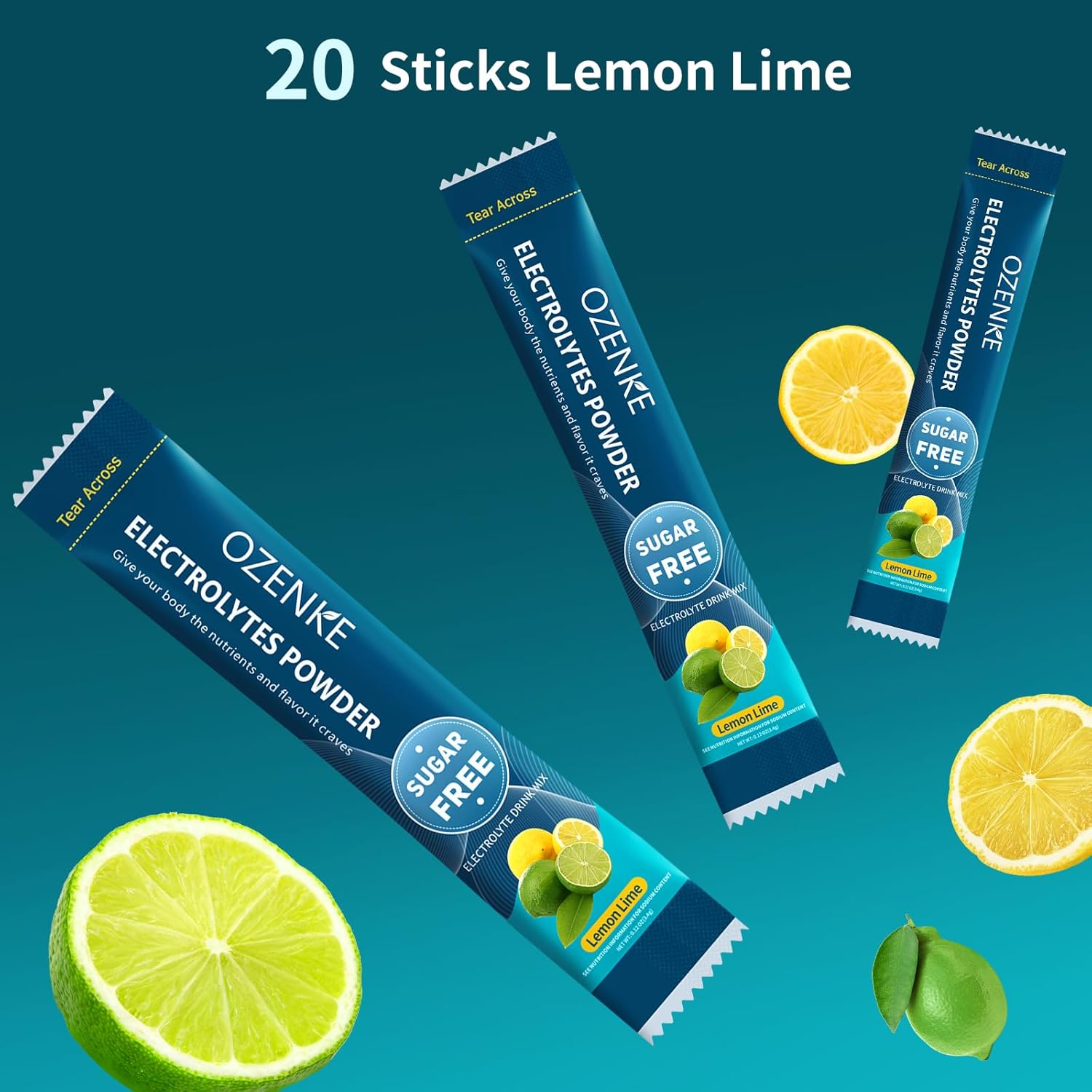 Electrolytes Powder Packets, Hydration Packets, Electrolyte Drink Mixes for Rapid Hydration, 7 Flavors, 0 Sugar, 0 Calorie (20 Servings (Pack of 1), Lemon Lime)