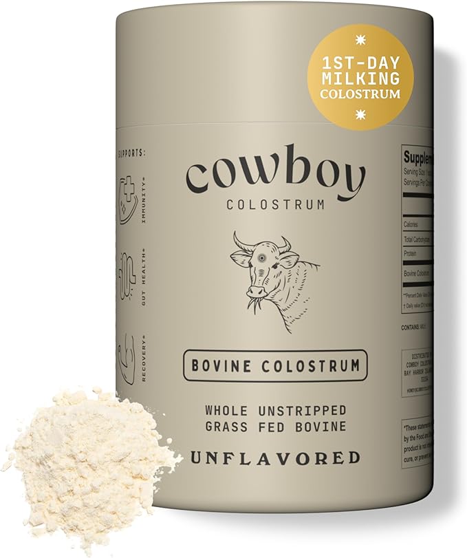 COWBOY COLOSTRUM Powder - Bovine Colostrum Powder for Women & Men - First Day Milking Whole Colostrum - Grass Fed Colostrum Supplement for Gut Health, Immunity, Skin & Hair (Unflavored, 40 Servings)