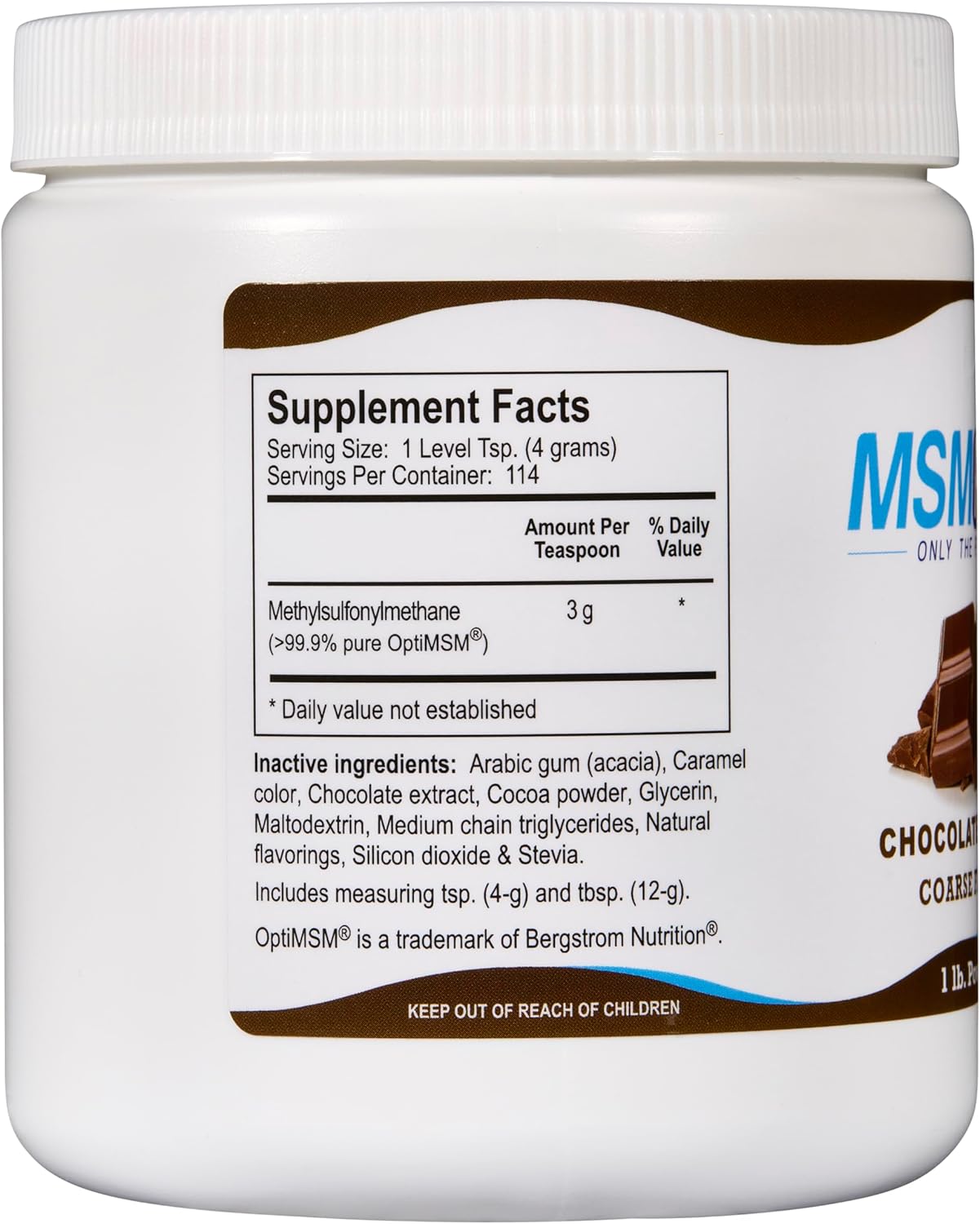KALA HEALTH MSMPure Chocolate Flavored Coarse MSM Powder Flakes – US-Made MSM for Joint Health, Skin Appearance, and Hair & Nail Support – 1 lb, Organic Sulfur
