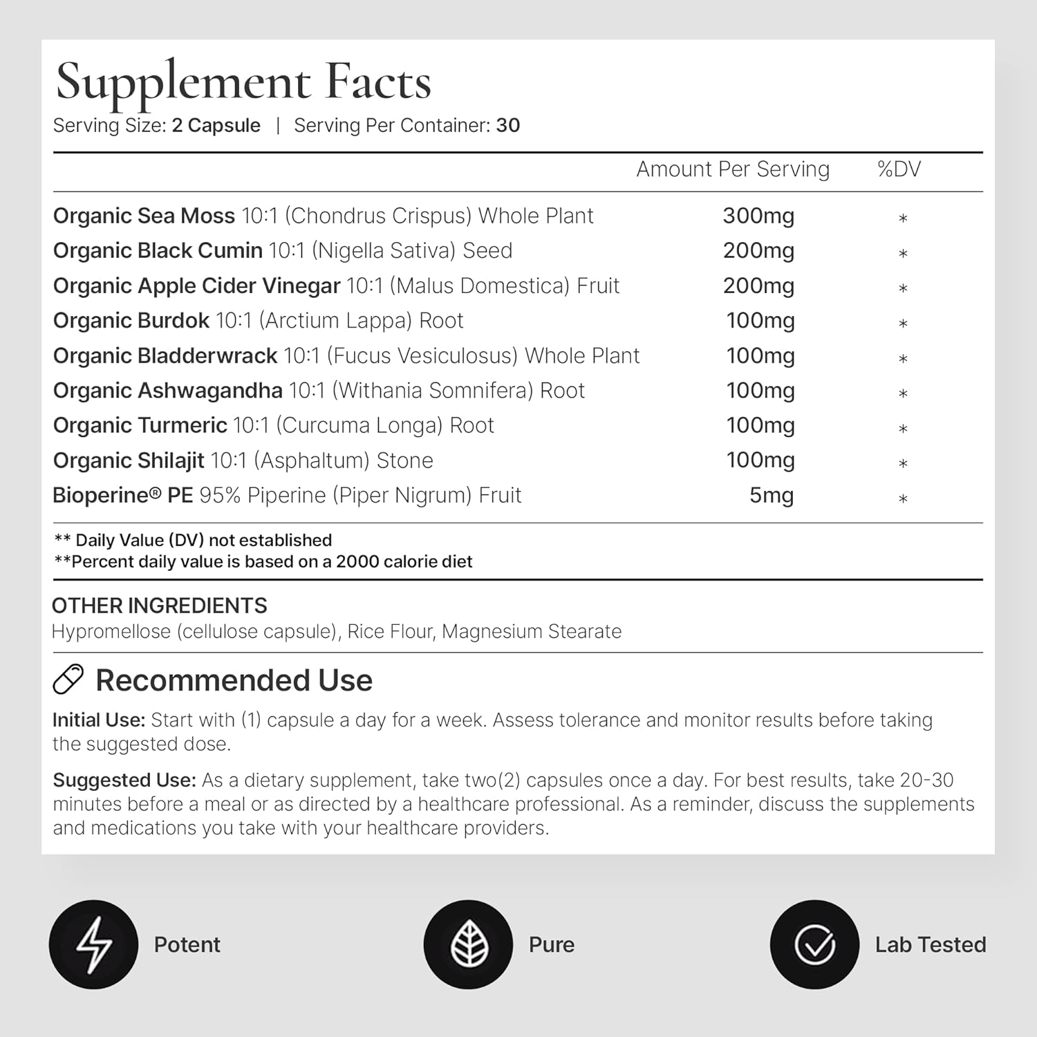 Restore Organic Sea Moss + Adaptogen Complex – Gut & Immune Support with Ashwagandha, Black Seed Oil & BioPerine® for Enhanced Absorption – Daily Wellness Formula for Stress & Energy (60 Capsules)
