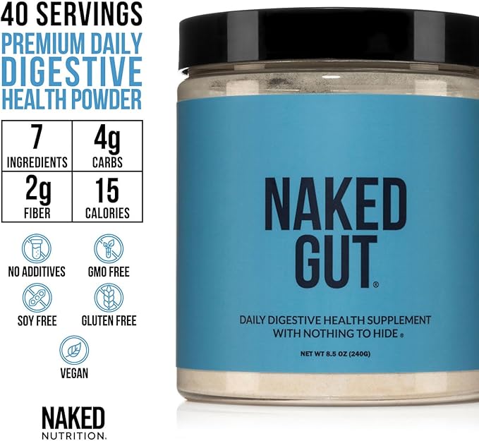 NAKED Gut - Daily Gut Health Supplement - Natural Gut Health Powder for Gut Cleanse, Digestive Support, GMO-Free, Soy-Free, Gluten-Free, Vegan and Hypoallergenic, 40 Servings