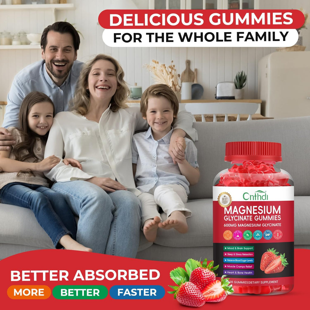 Magnesium Glycinate Gummies Sugar Free for Kids & Women, High Absorption Manganese Glycinate with L-Threonate, Calcium, B6, D3, Chews Gummies, Relaxation, Stress Relief, Night Rest