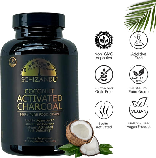 Activated Coconut Charcoal Capsules- Supports Health - Vegan, Organic, Non-GMO, No Additives - X-Large Bottle 210 Count