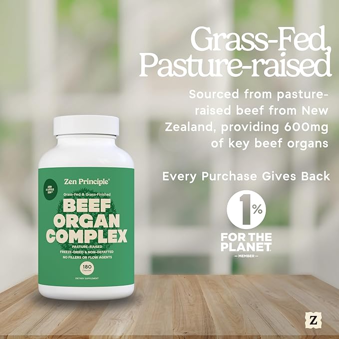 Zen Principle Grass Fed Beef Organs Supplement – Desiccated Liver, Heart, Kidney, Pancreas, Spleen, Intestine & Tripe/Stomach – Grass-Fed & Grass-Finished on The Natural Pastures of New Zealand