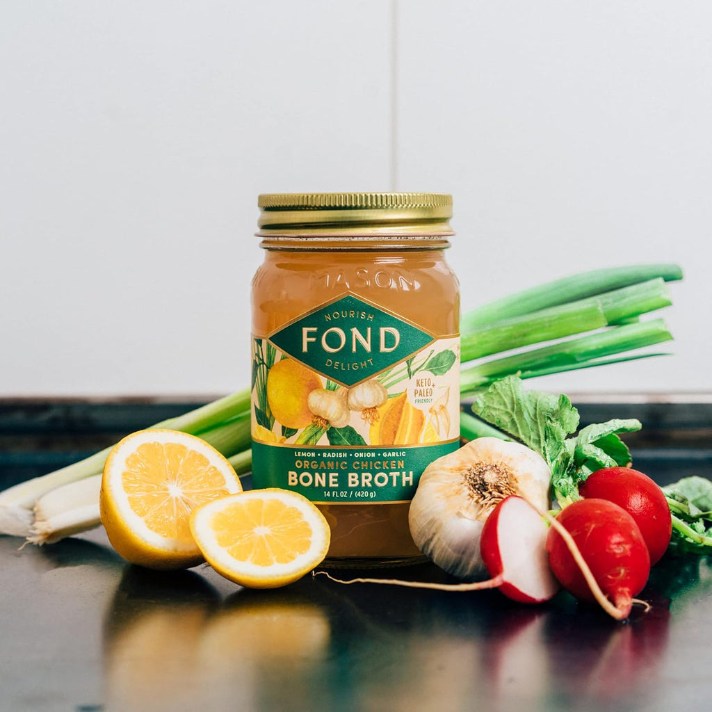 FOND Pasture-Raised Regenerative Chicken Bone Broth infused with Organic Lemon & Garlic