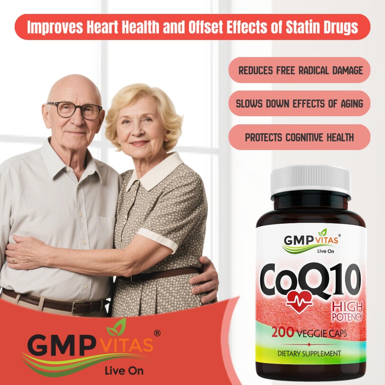 High Potency CoQ10 500mg Per Capsule 200 Veggie Capsules for Heart Health Energy & Antioxidant Support Coenzyme Q10