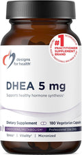Designs for Health DHEA 5mg - DHEA Supplement for Men + Women - Supplement to Help Support Healthy Aging, Muscle Integrity, Energy + Hormonal Synthesis - Non-GMO (180 Capsules)