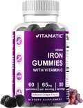 Vitamatic Iron 65 mg Gummies Supplement for Women & Men - 60 Vegan Gummies - Great Tasting Iron Gummy Vitamins with Vitamin C (1)