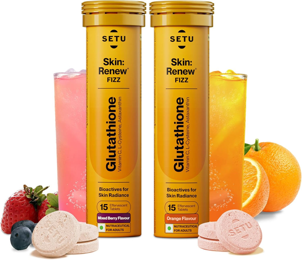 Glutathione Effervescent Tablets for Skin with 500mg L-Glutathione & Vitamin C | Sugar-Free Antioxidant Supplement for Clear, Glowing Complexion | Mixed Berry & Orange (Pack of 2) | 30 Tablets