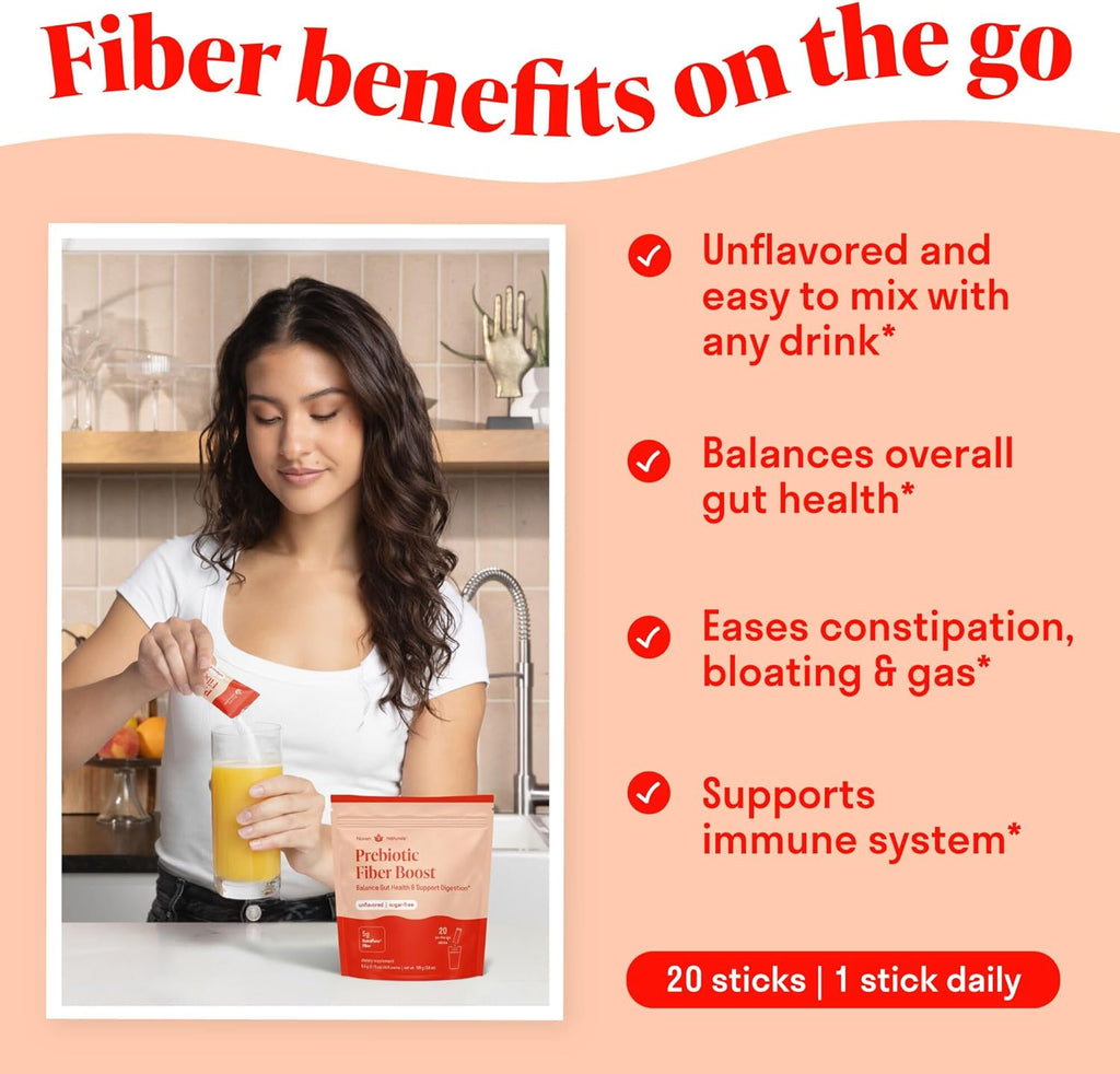 Prebiotic Fiber Powder - Unflavored & Sugar Free | 20 Sticks / Servings | Fiber Supplement to Support Digestive Regularity, Gut Health, Bloating & Immune Support - Soluble Prebiotic Powder Daily
