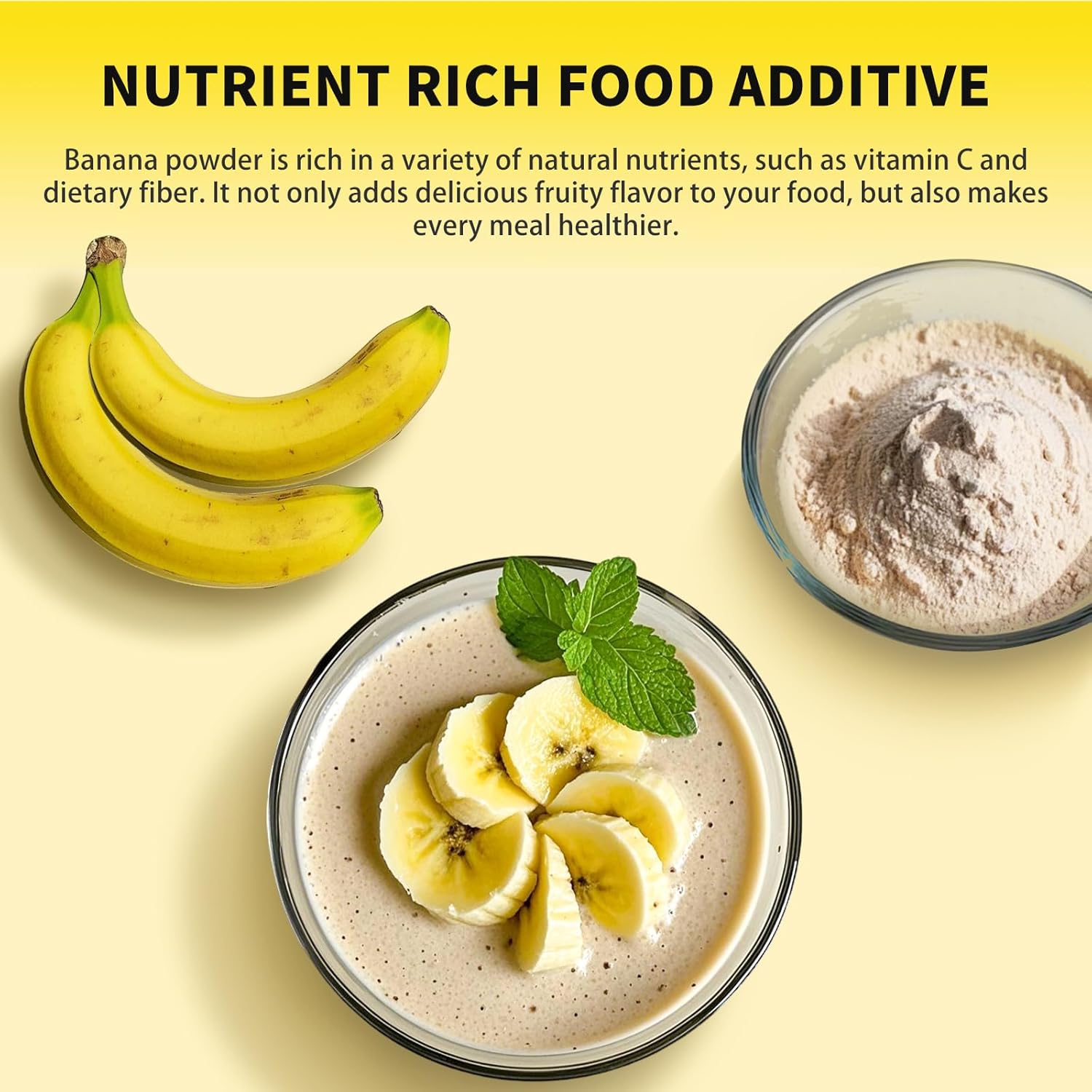 Banana Powder, 8.82OZ Freeze Dried Banana Powder, Freeze Dried Fruit, No Added or Sugar, Suitable for Baking, Oatmeal, Cereal, Yogurt, Smoothies, Juice