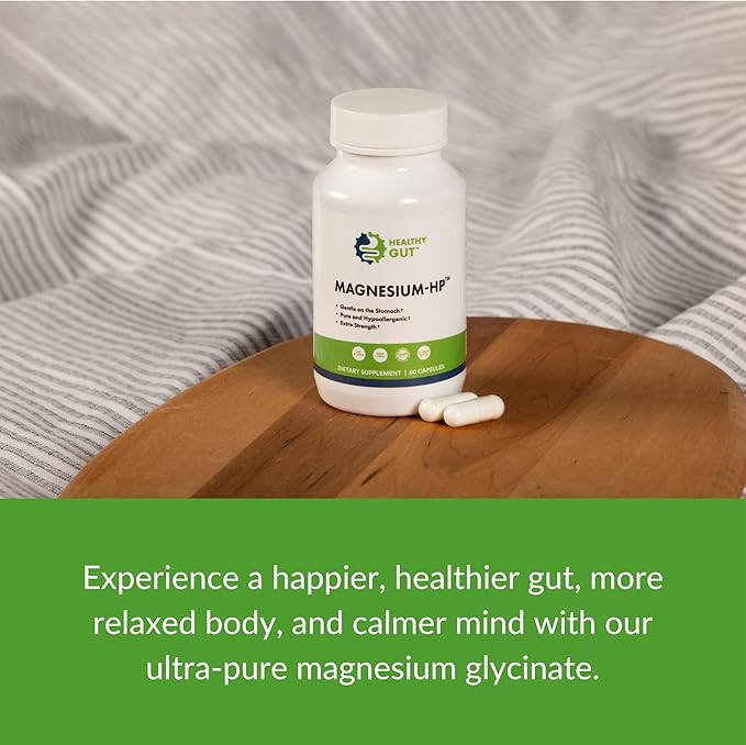 Healthy Gut Magnesium-HP | Ultra Pure Glycinate with Zero Fillers | 180 mg Magnesium Glycinate | 60 Servings