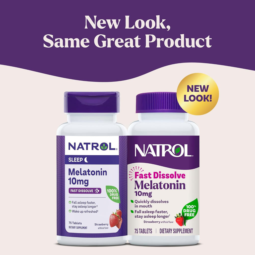 Natrol Fast Dissolve Melatonin 10 mg, Melatonin Supplements for Restful Sleep, Sleep Support for Adults, 75 Strawberry-Flavored Tablets, Up to a 75 Day Supply