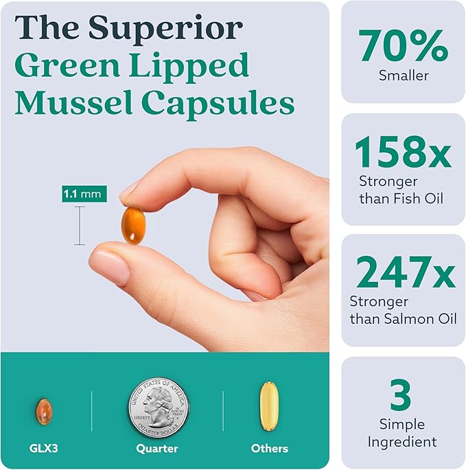 GLX3 Joint Support Extra Strength Omega-3 Supplement | Premium New Zealand Green Lipped Mussel Oil - Comfort, Flexibility, Muscle Recovery - ETA EPA DHA Omega 3 Supplement Capsules by Haka Life