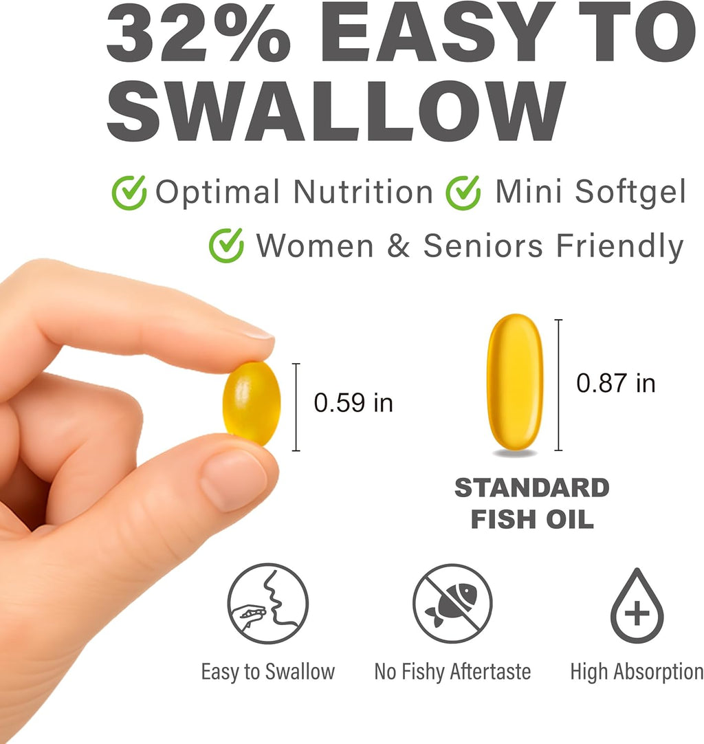 Lovita Omega-3 Fish Oil, 2000mg Daily, High Absorption rTG Form, 90% Omega-3, Burpless, Easy to Swallow, Support Healthy Heart, Brain and Eyes, 120 Enteric-Coated Softgels