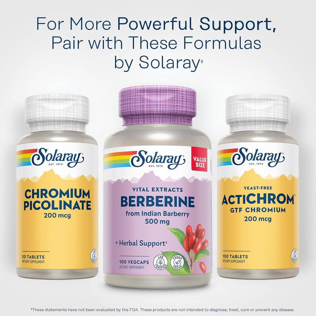 SOLARAY Berberine 500mg - Berberine Supplement for a Healthy, Active Lifestyle - with Berberine HCl from Indian Barberry - Vegan, Non-GMO, 60-Day Guarantee, Lab Verified - 100 Servings, 100 VegCaps