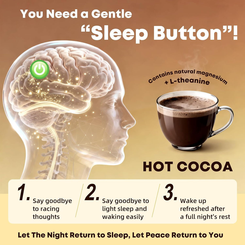 Nighttime Magnesium Hot Cocoa Powder：Natural Sleep Aid Drink Mix for Adults, Relaxing Evening Drink with Magnesium L-Theanine & Reishi-Calming Cocoa Blend Non-GMO