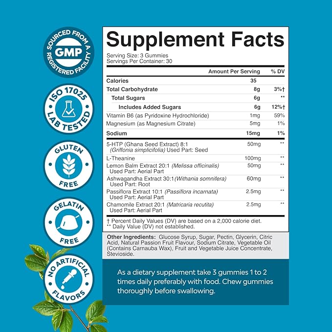 Natures Craft Calming Gummies for Adults with Ashwagandha and Magnesium - Relaxing Stress Gummies with L Theanine 5HTP and Lemon Balm Extract - Adaptogenic Chamomile Extract Vitamin B6 2 Pack