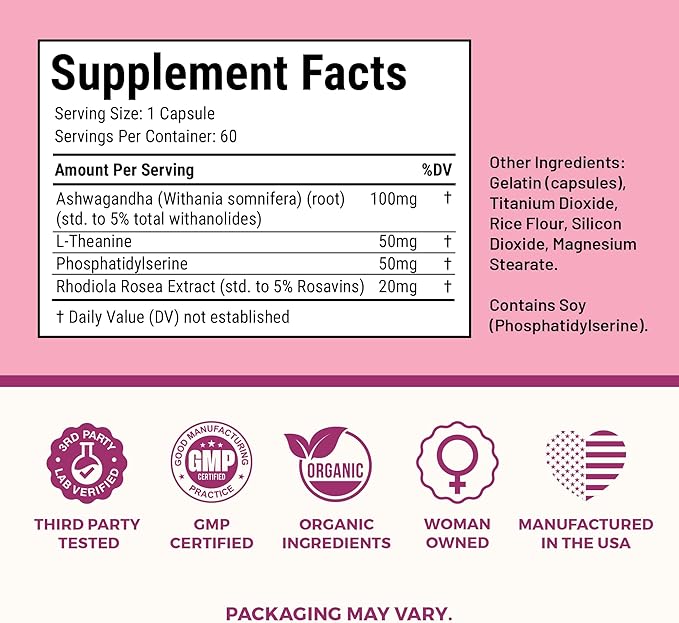 VITA-PCOS Cortisol Supplement for Women – Cortisol Vitamins for Endocrine & Energy Stabilizing Formula for Women – Rhodiola Rosea Extract, Ashwagandha, L-Theanine, & Phosphatidylserine – 60 Capsules