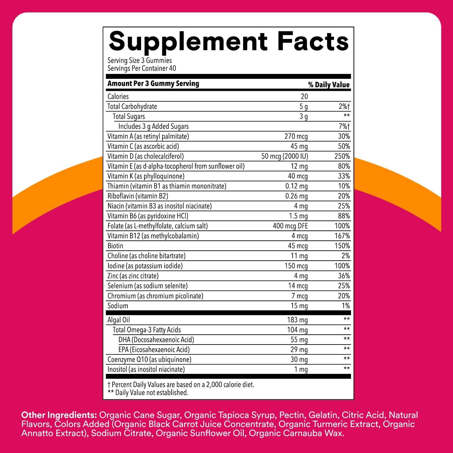 SmartyPants Women's Multivitamin Gummies - Improved Formula: Omega 3 (DHA/EPA), Methylfolate, CoQ10, Vitamin D3, C, Vitamin B12, B6, A, K & Zinc, Inositol, Gluten Free, 120 Count (40 Day Supply)